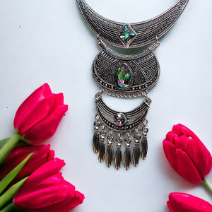 Antique Wash Bohemian Holographic Oil Spill Gemstone Necklace - Multi